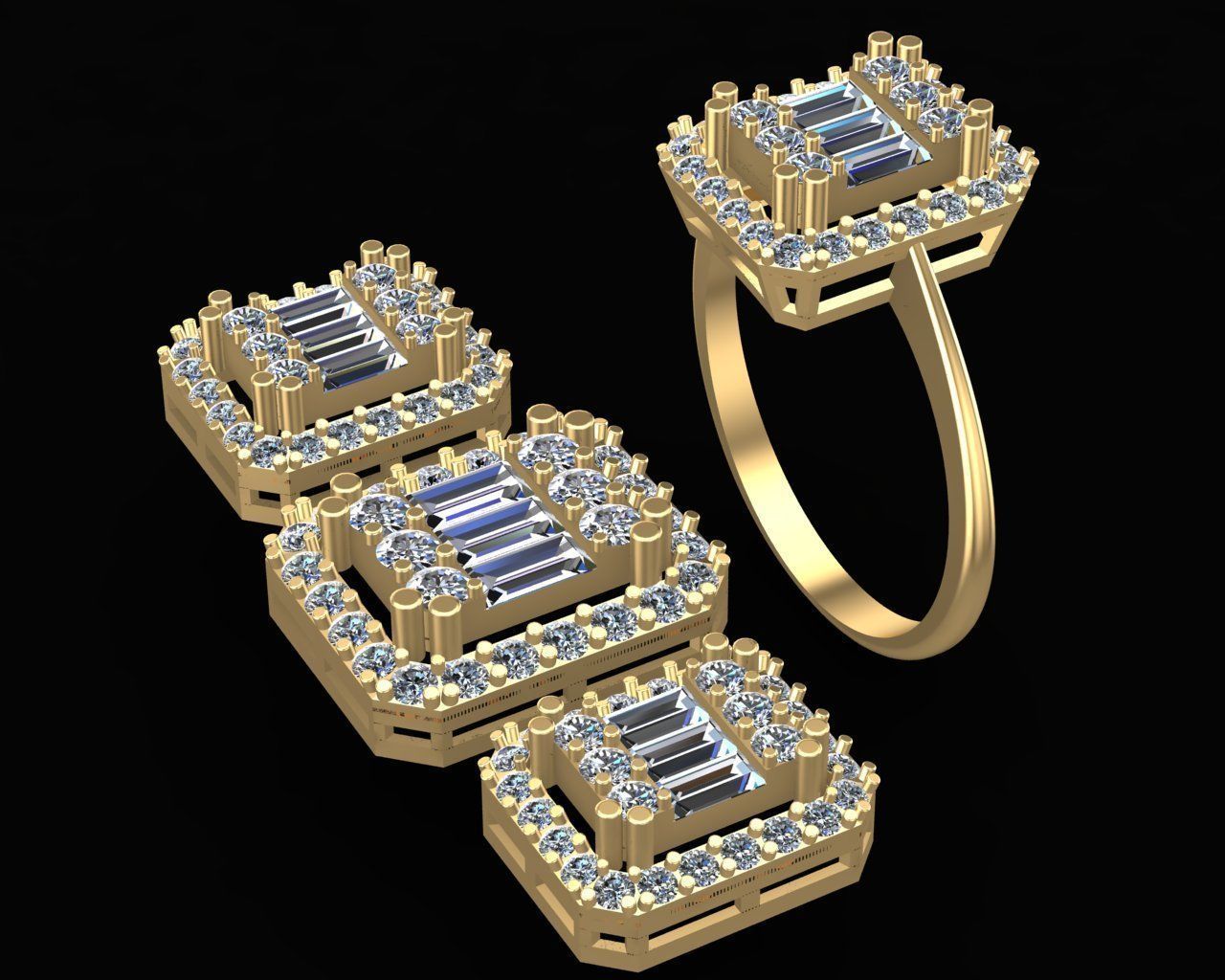 Diamond Solitaire Baguette Ring 3D print model_3