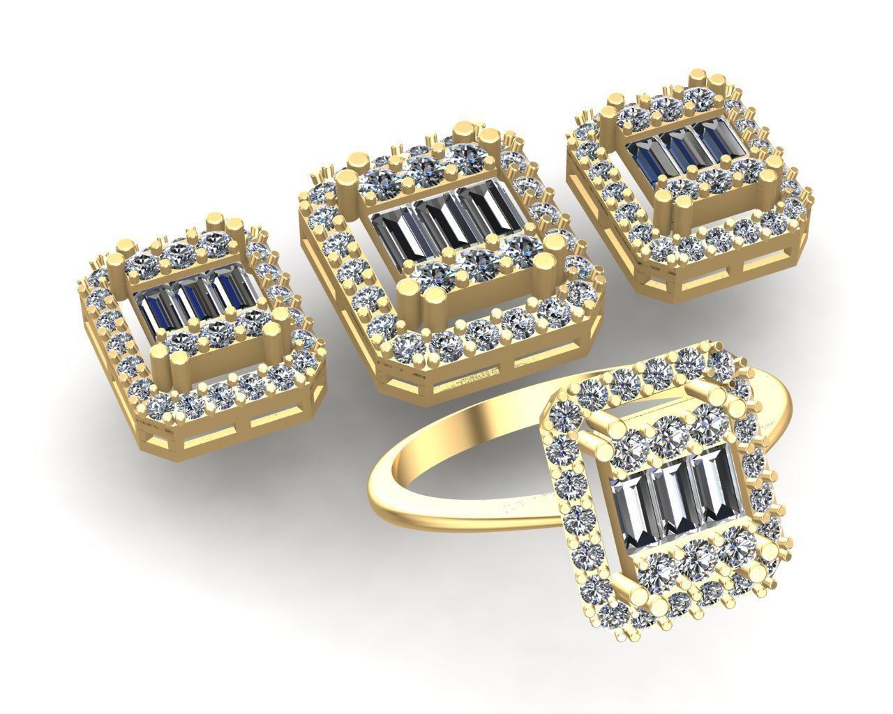 Diamond Solitaire Baguette Ring 3D print model_1