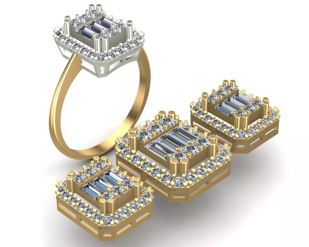Diamond Solitaire Baguette Ring 3D print model_0