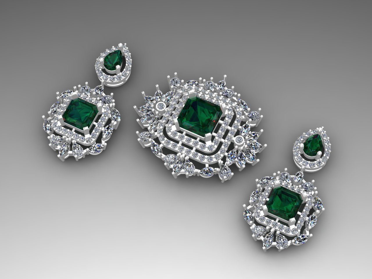 Diamond Emerald Cut Choker Set 3D print model_4