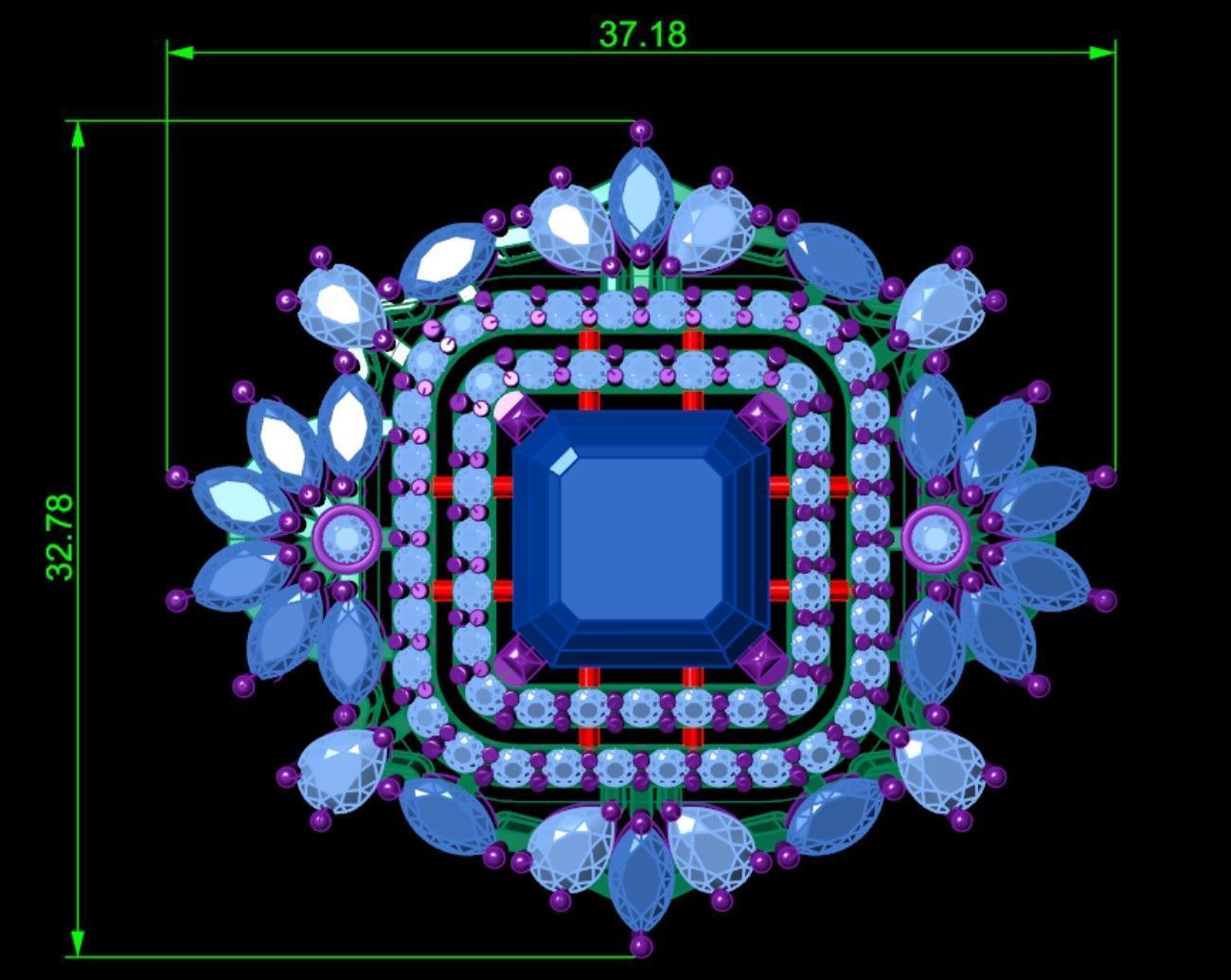 Diamond Emerald Cut Choker Set 3D print model_13