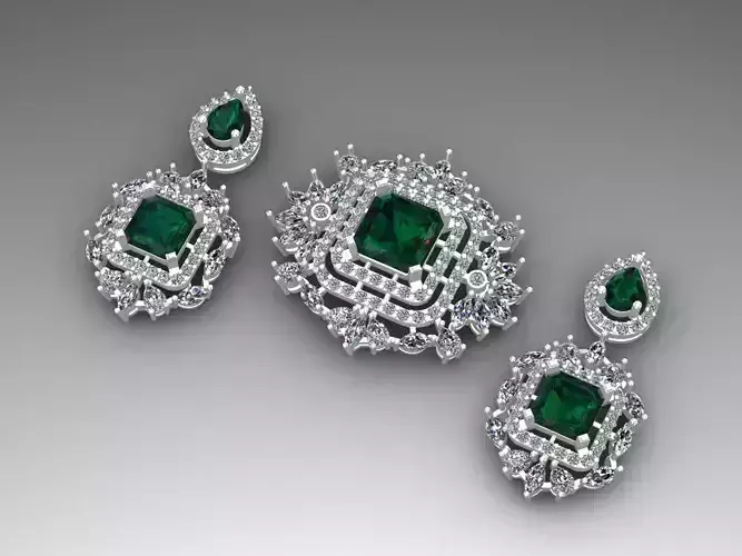 Diamond Emerald Cut Choker Set 3D print model