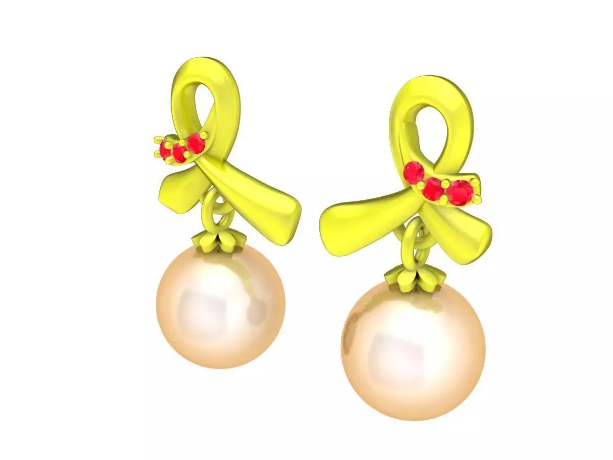 Luxury Bow Pearl Drop Earrings 3D Model for Fine Jewelry 5779 3D print model
