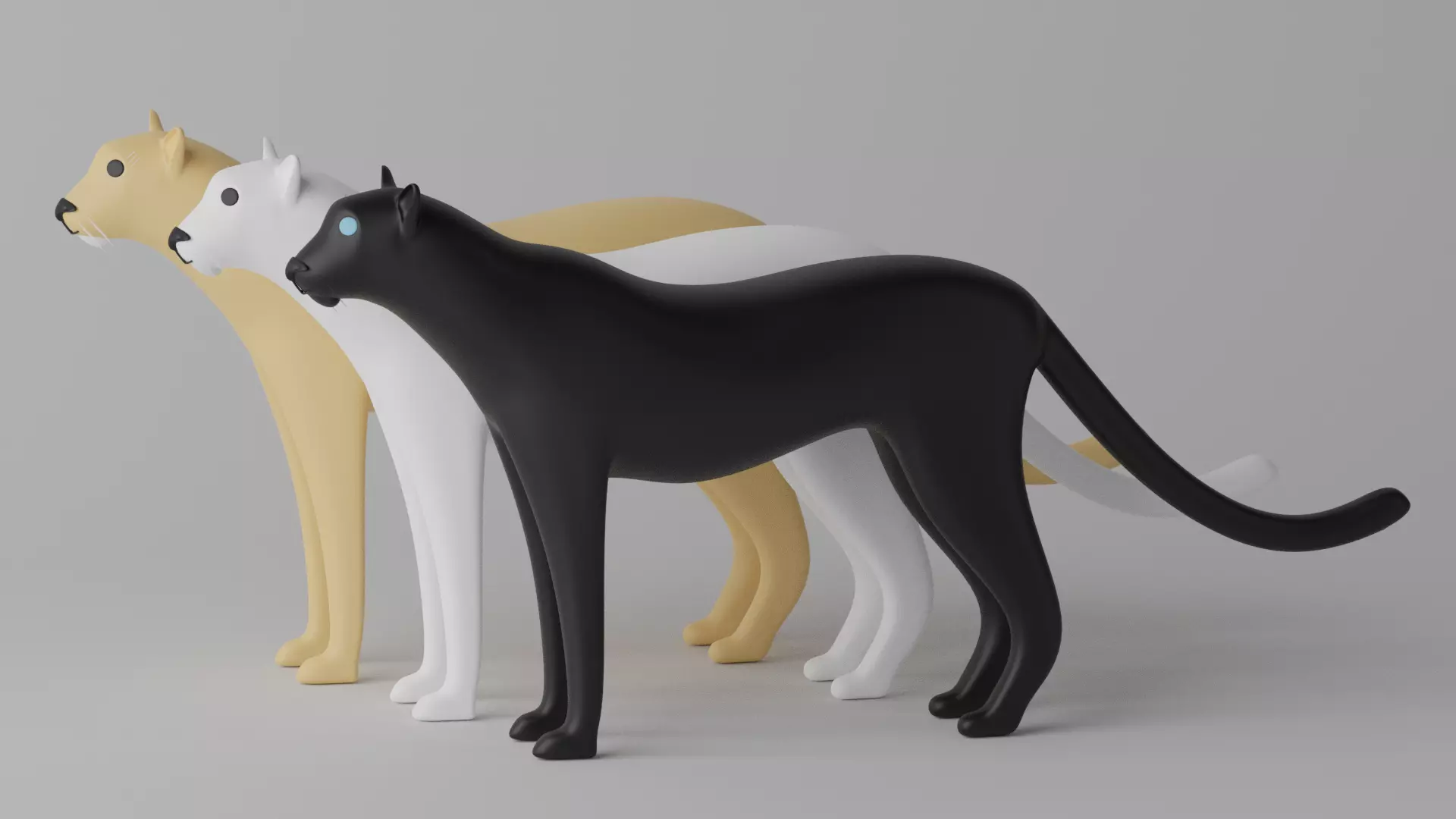 Cartoon Cheetah Black Panther Snow Leopard 3D model