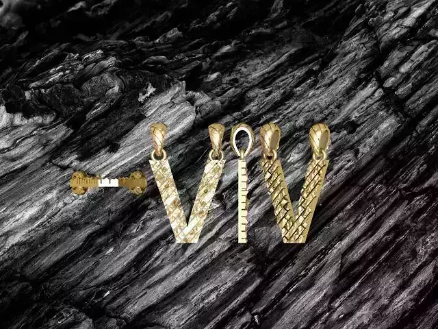 V Letter Alphabet Tiles Texture Pendant 3D Print Model