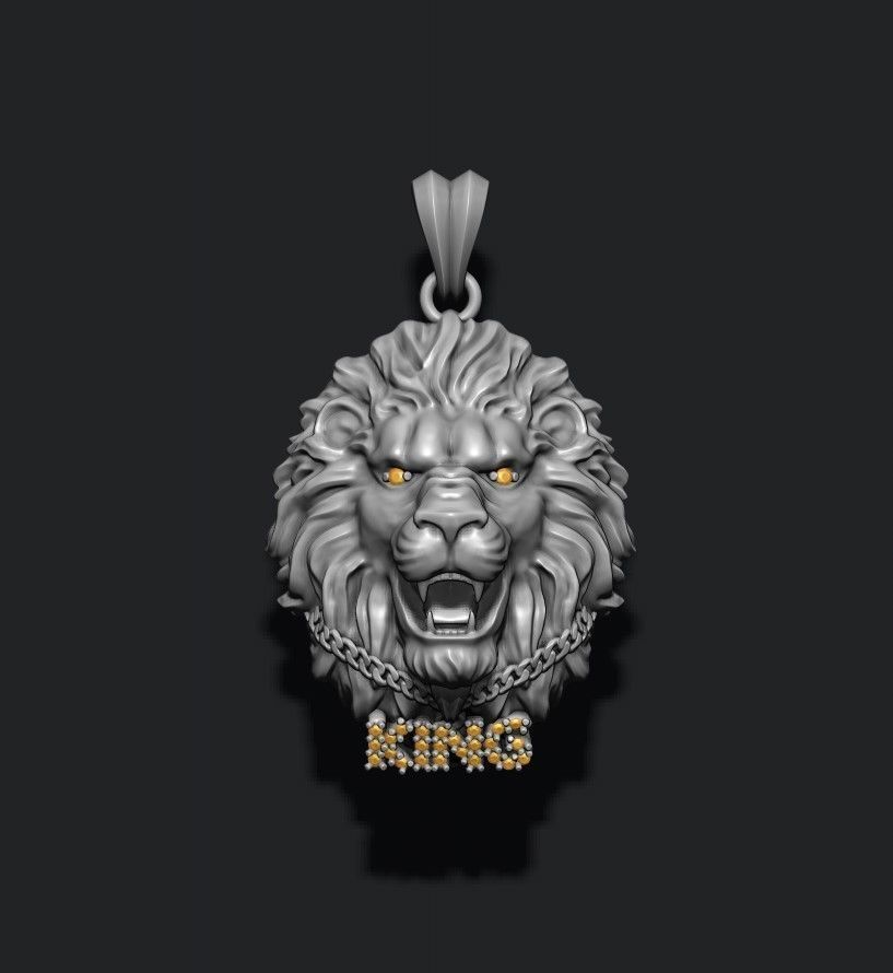 King lion with crown and chain gems pendants pack 3D print model_9