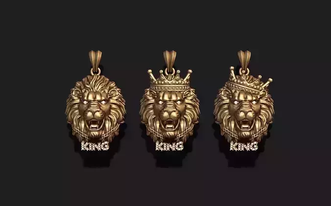 King lion with crown and chain gems pendants pack 3D print model King lion with crown and chain gems pendants pack 3D print model