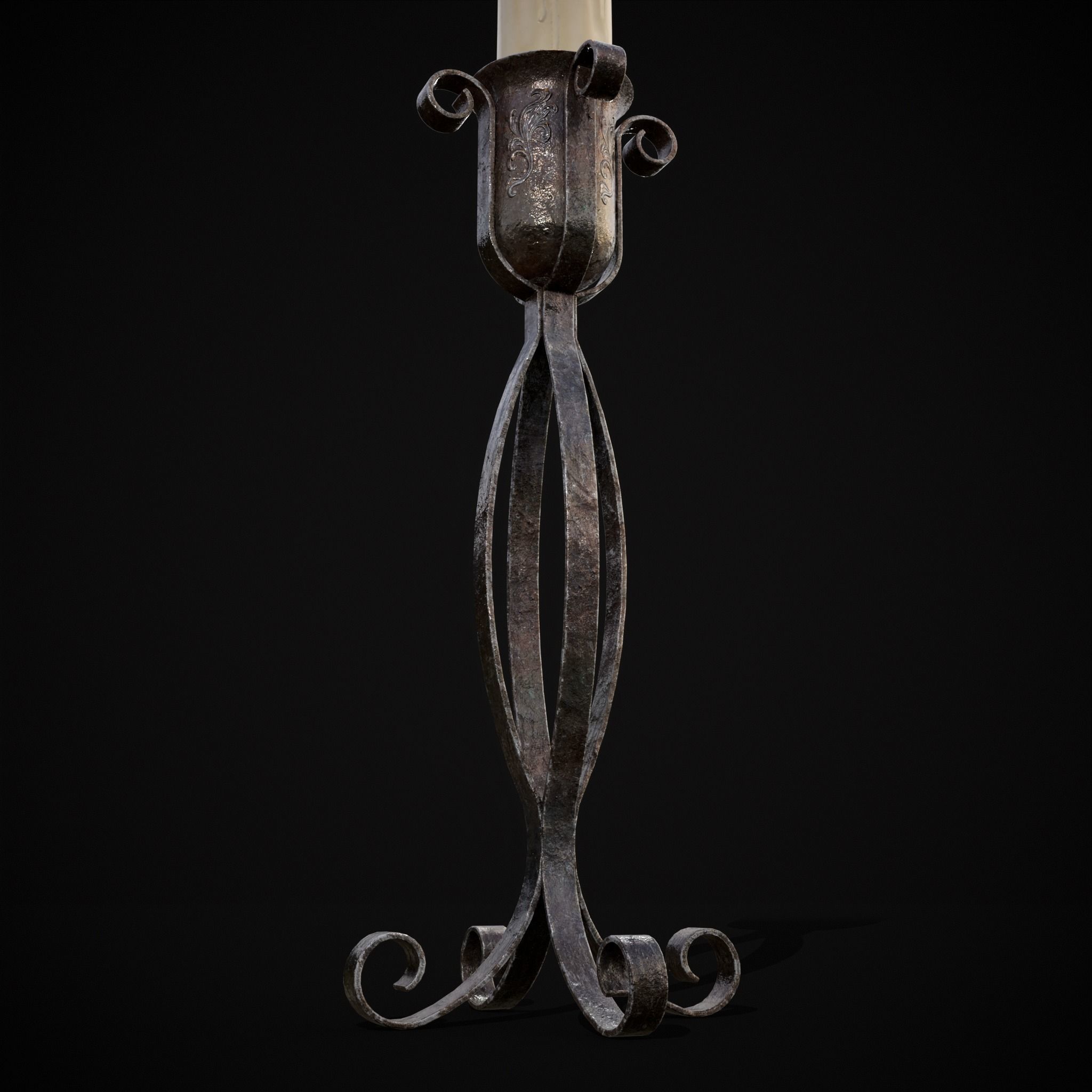 Free Standing Iron Candle Low-poly 3D model_13