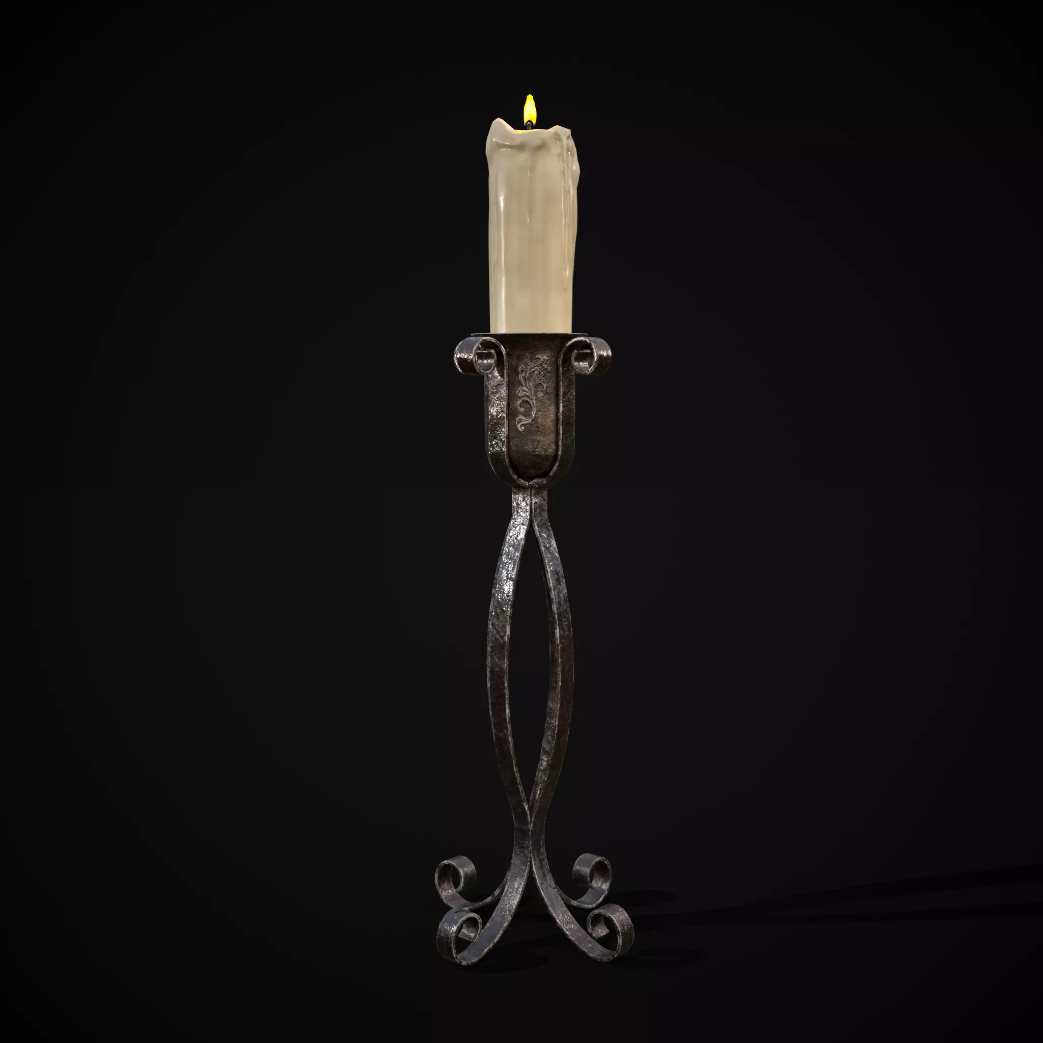 Free Standing Iron Candle Low-poly 3D model_0