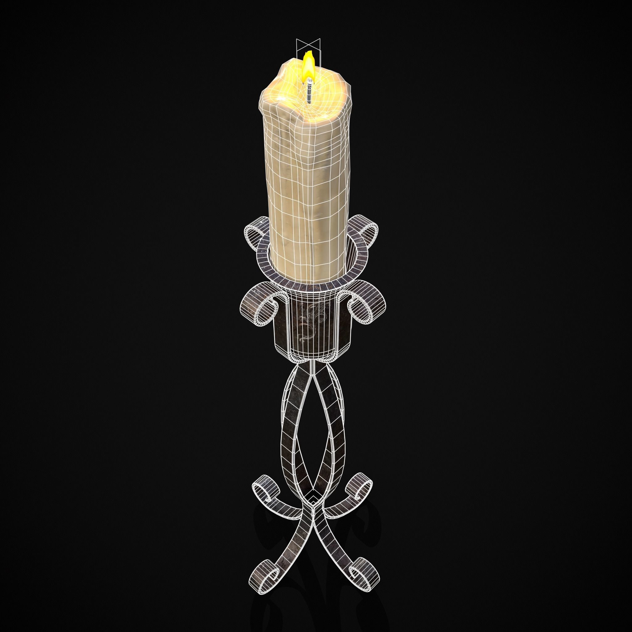Free Standing Iron Candle Low-poly 3D model_6