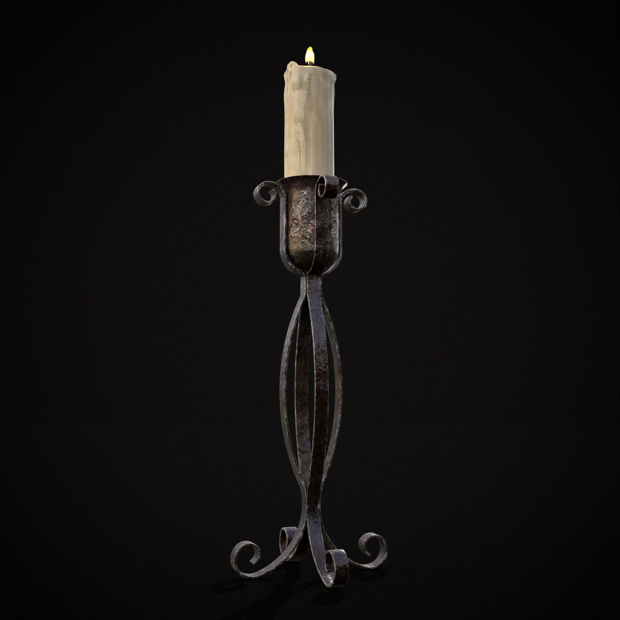 Free Standing Iron Candle Low-poly 3D model_25