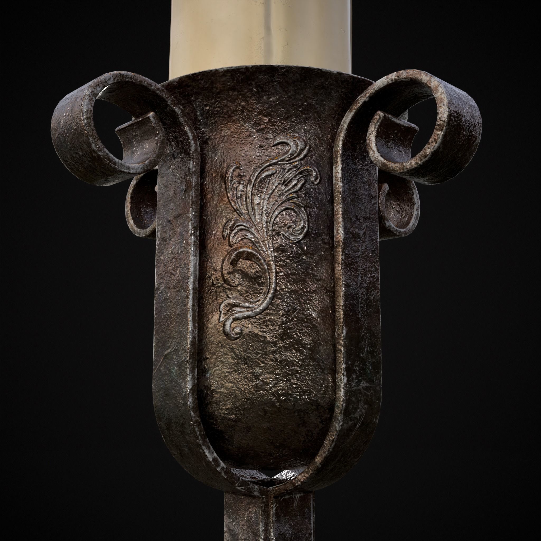 Free Standing Iron Candle Low-poly 3D model_9