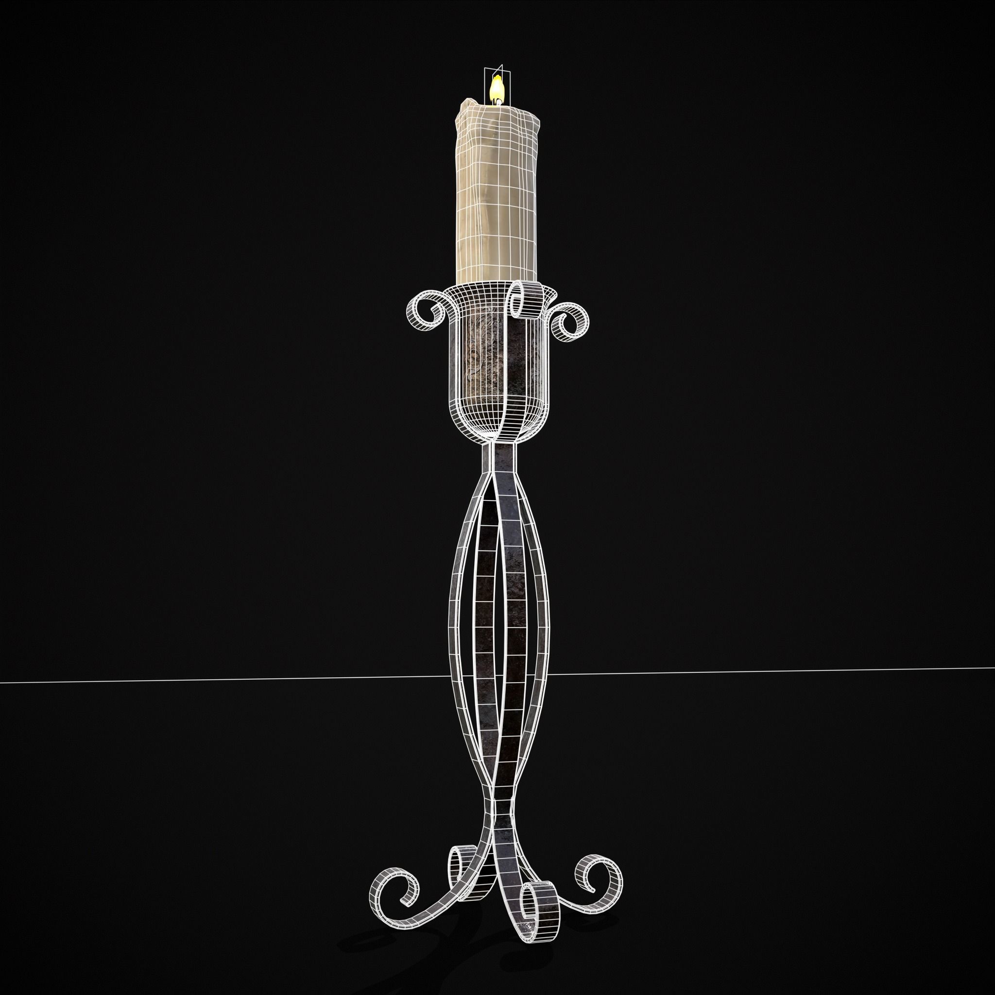 Free Standing Iron Candle Low-poly 3D model_26