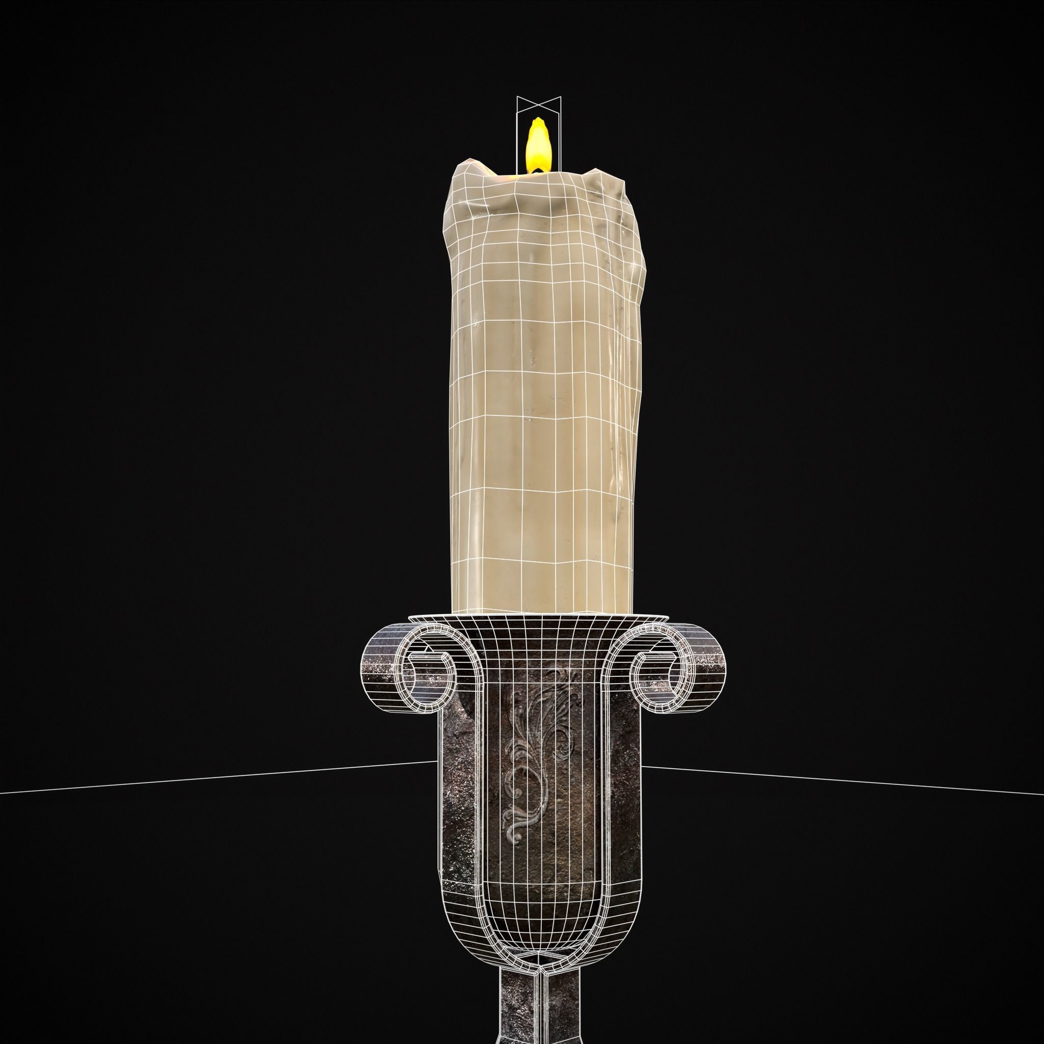 Free Standing Iron Candle Low-poly 3D model_4