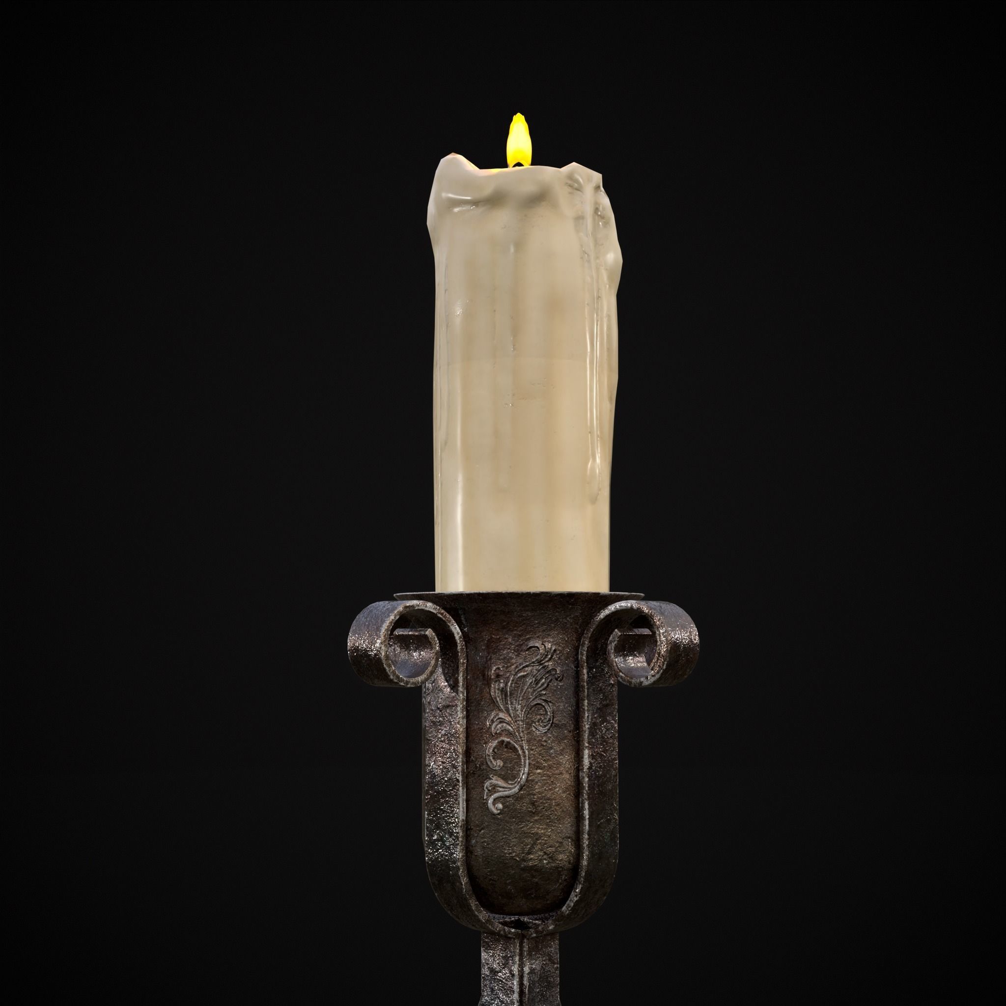 Free Standing Iron Candle Low-poly 3D model_3