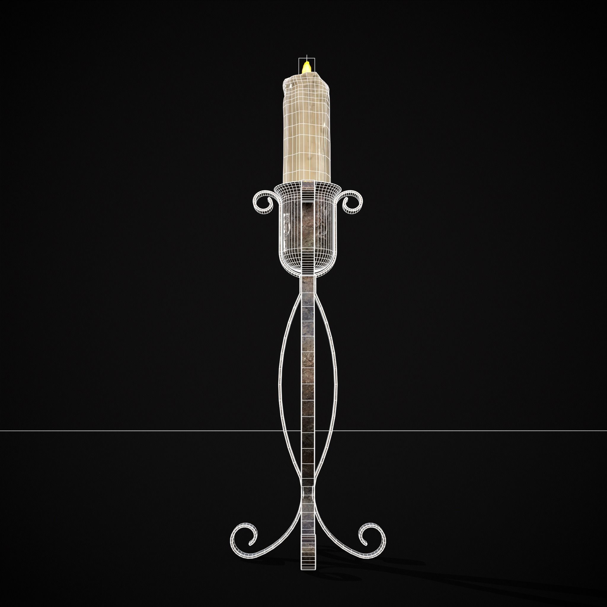Free Standing Iron Candle Low-poly 3D model_8