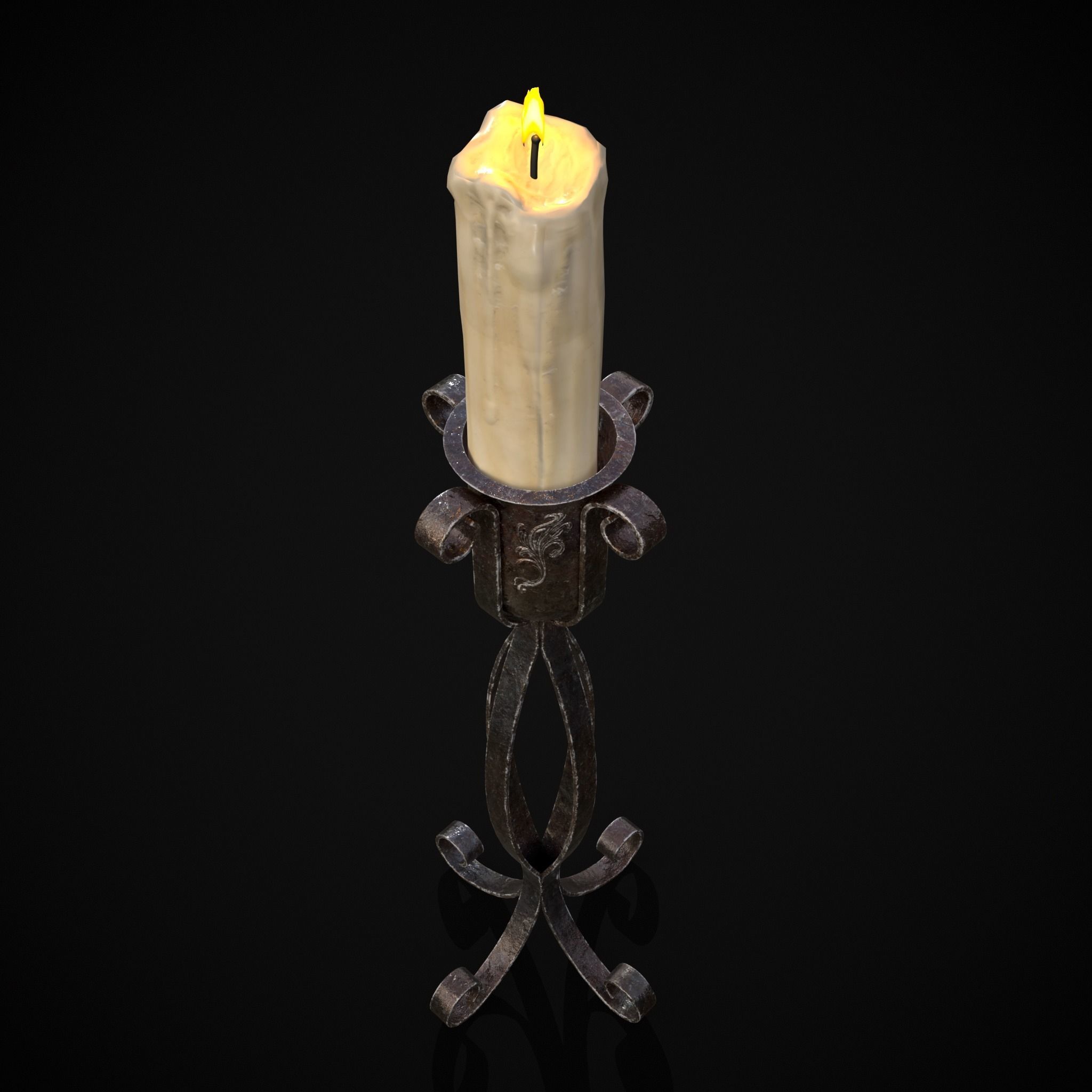 Free Standing Iron Candle Low-poly 3D model_5