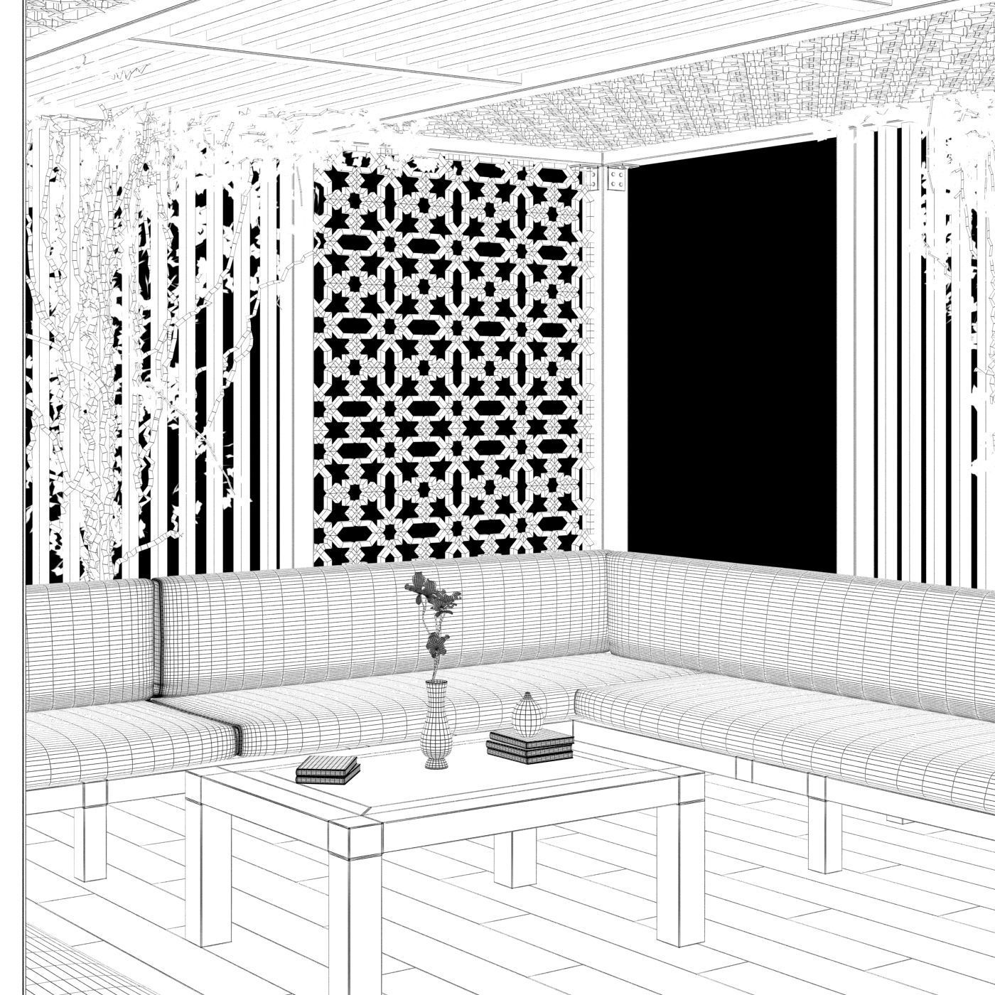 Wood Gazebo with ivy plant 3D model_5