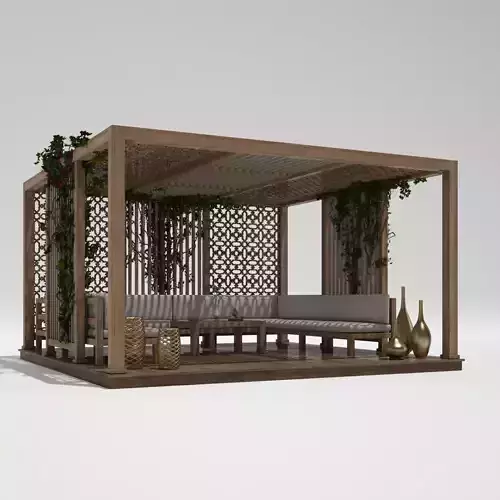 Wood Gazebo with ivy plant 3D model