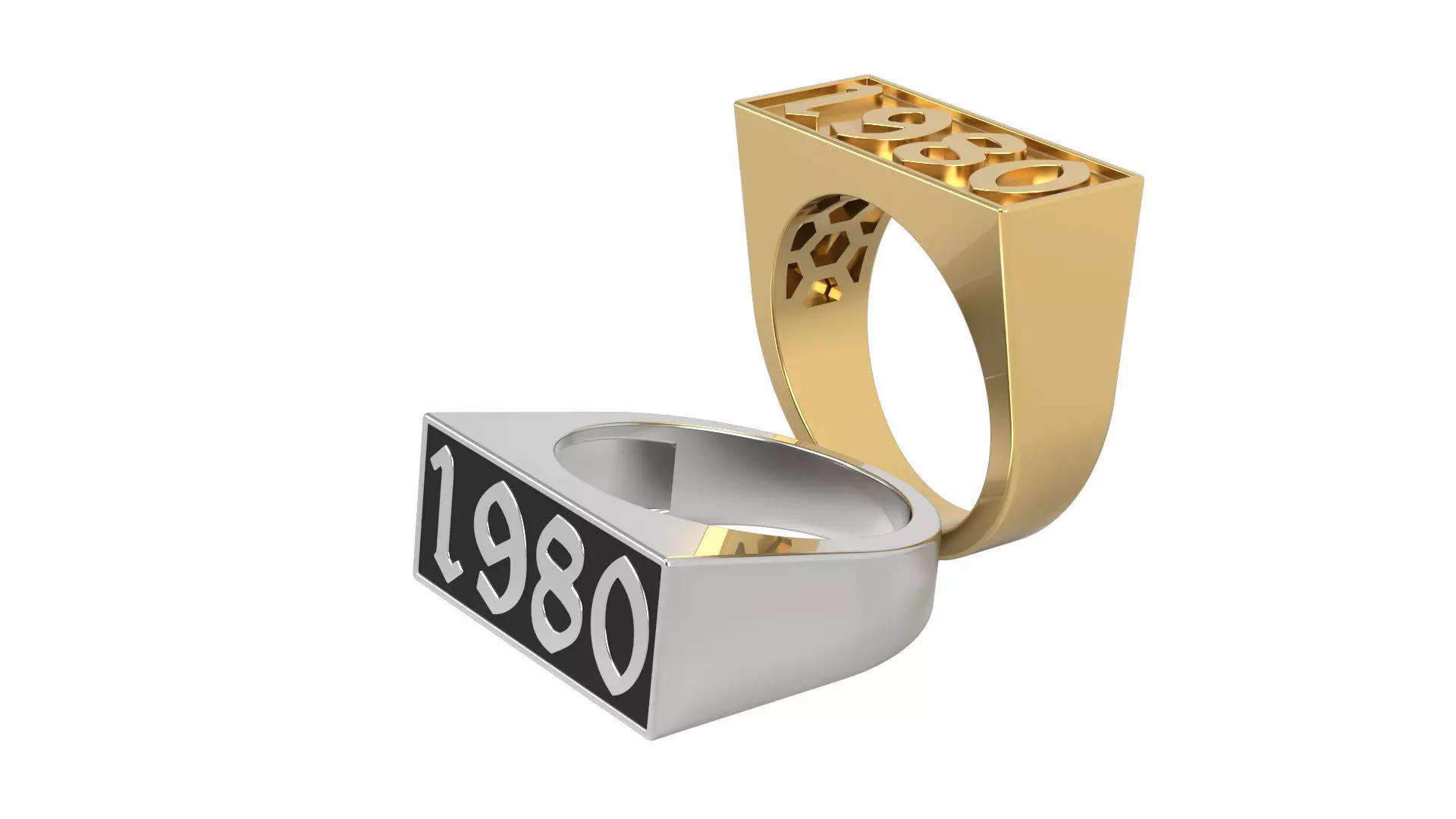 1980 Ring Set with and without gallery Size 5 - 9 US 3D print model_0