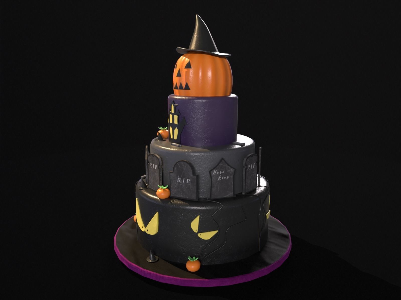 Three Level Halloween Cake Low-poly 3D model_8