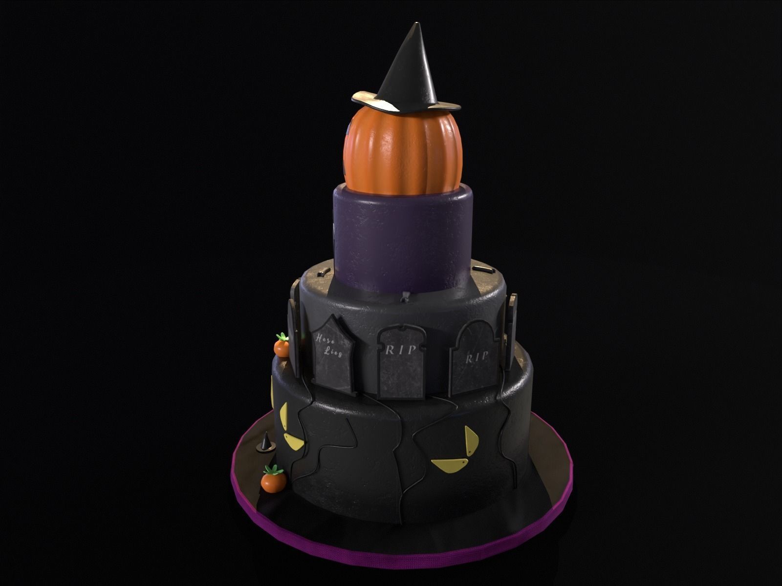 Three Level Halloween Cake Low-poly 3D model_12