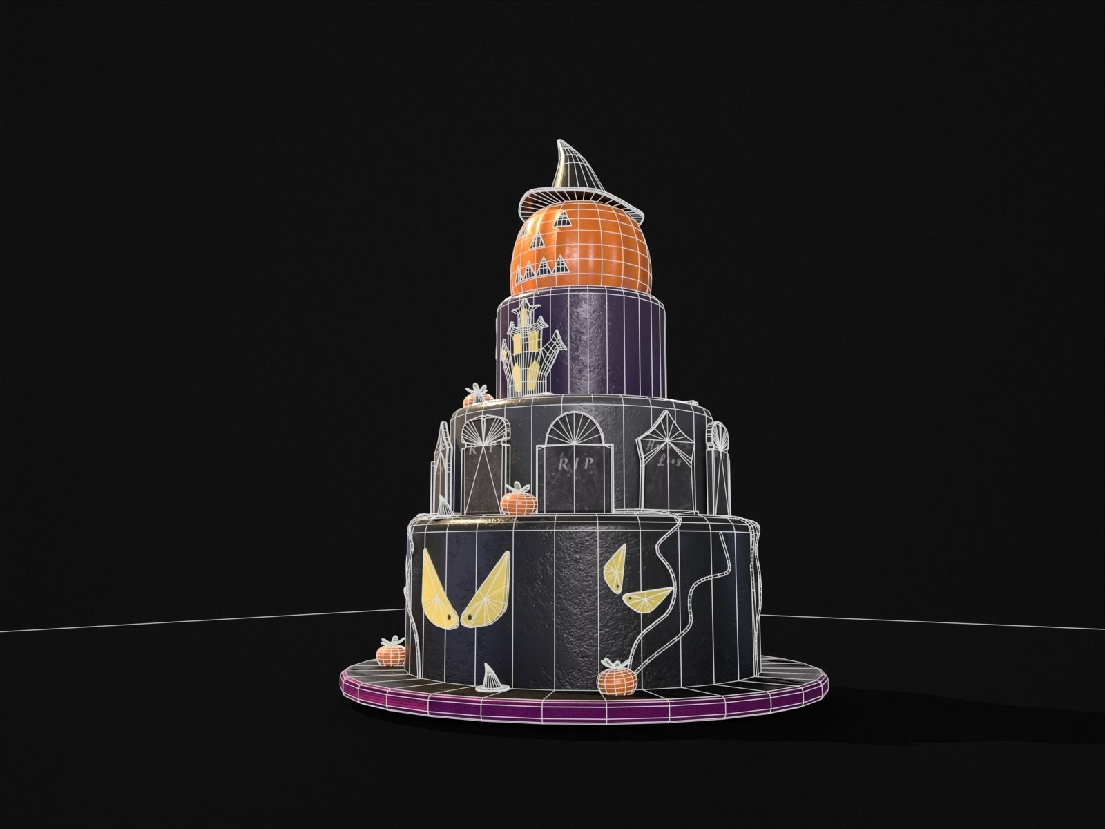 Three Level Halloween Cake Low-poly 3D model_21