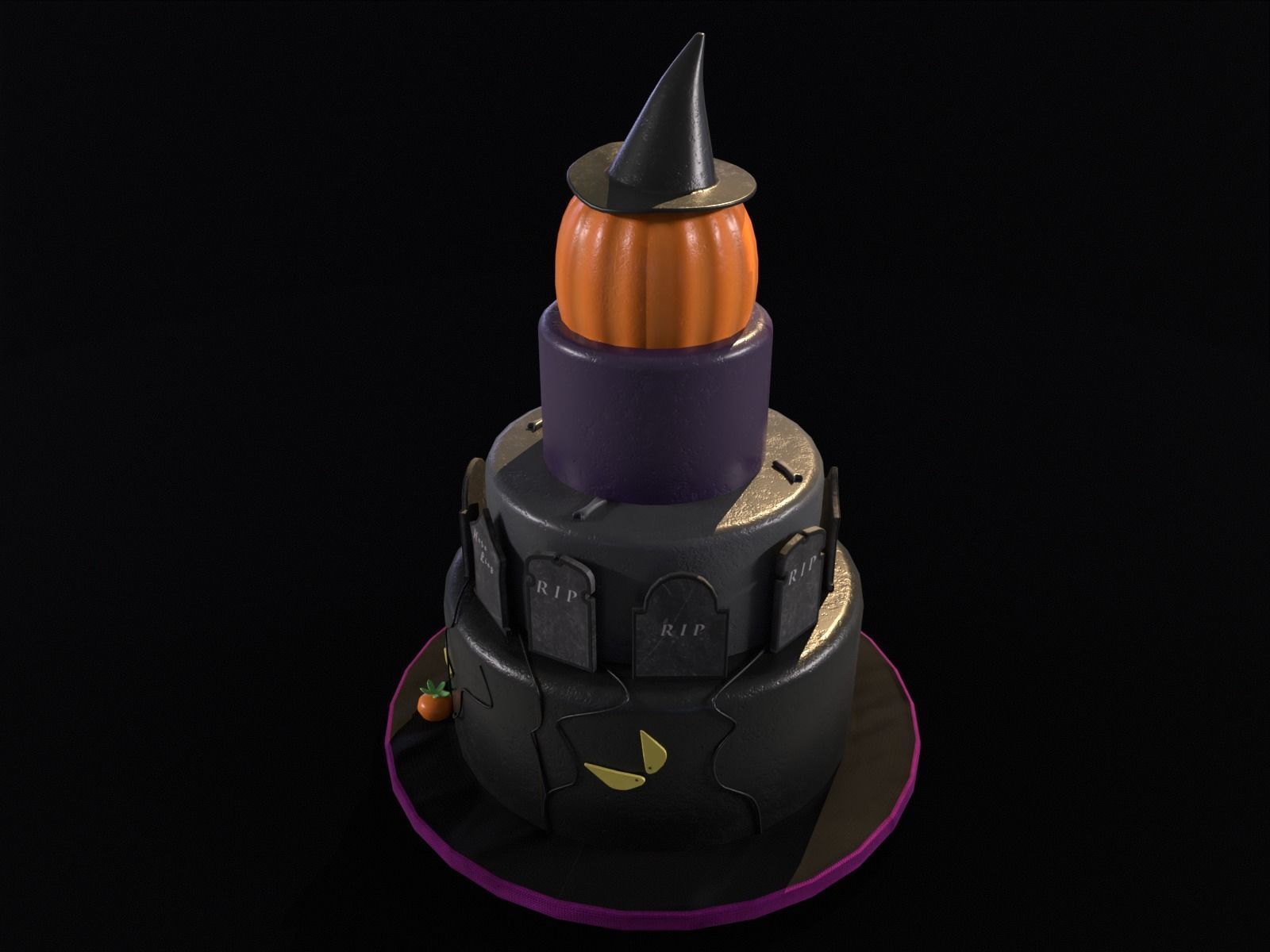 Three Level Halloween Cake Low-poly 3D model_14