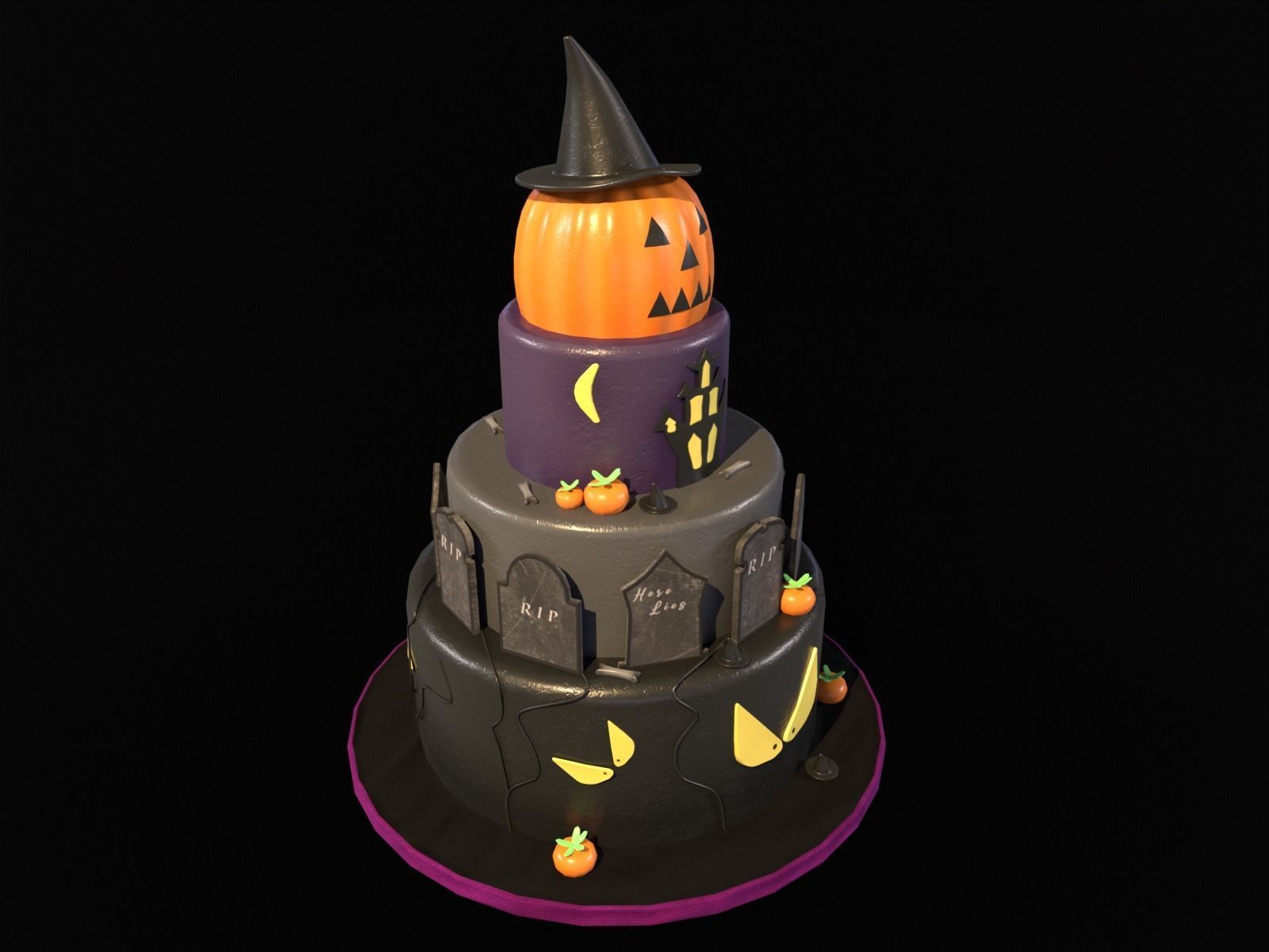 Three Level Halloween Cake Low-poly 3D model_16