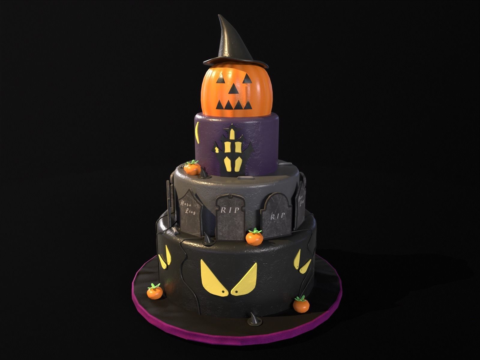 Three Level Halloween Cake Low-poly 3D model_4