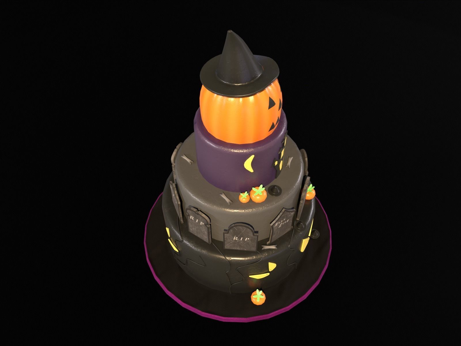 Three Level Halloween Cake Low-poly 3D model_18