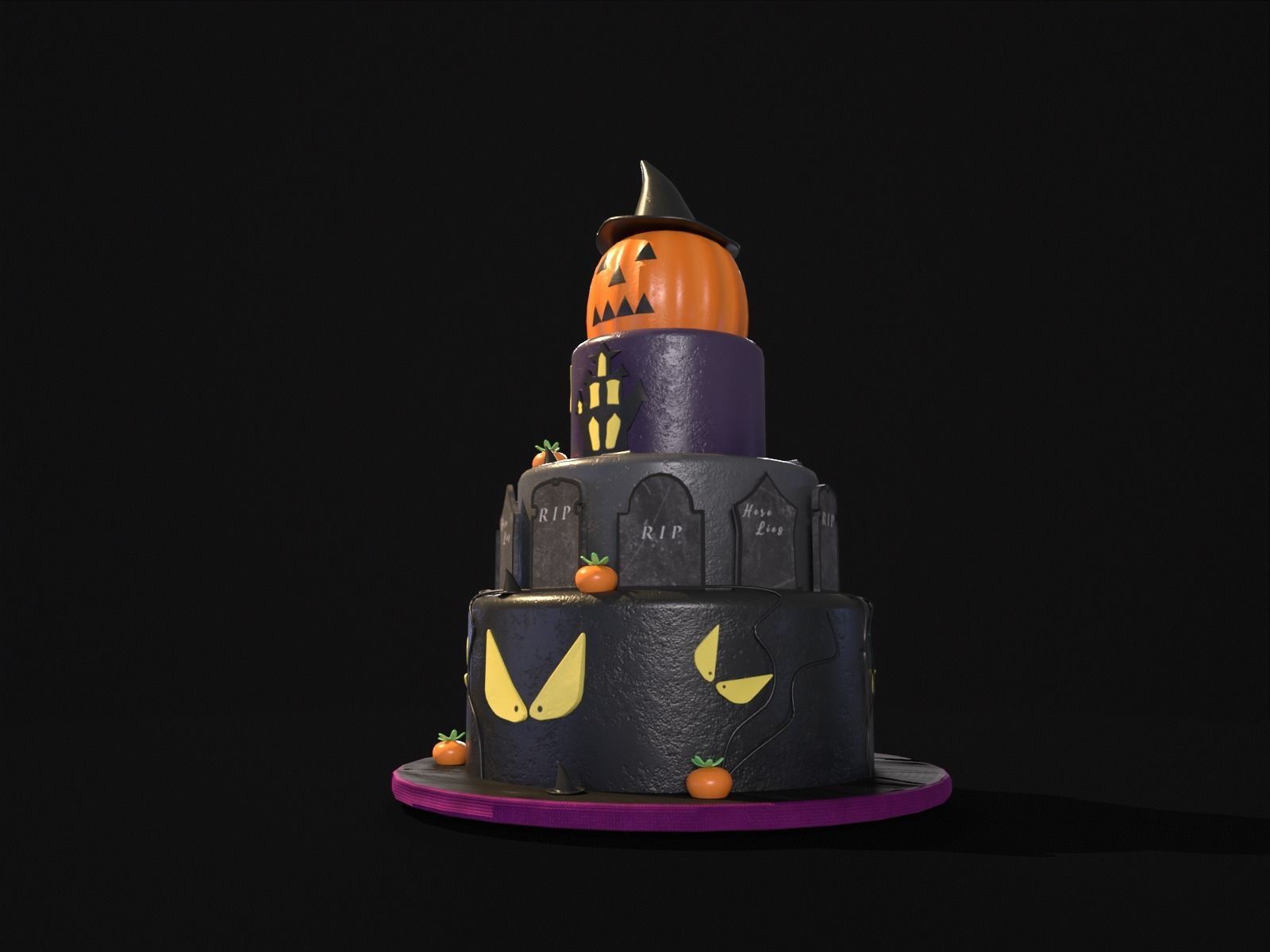 Three Level Halloween Cake Low-poly 3D model_20
