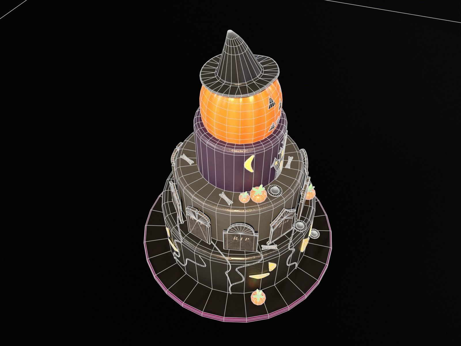 Three Level Halloween Cake Low-poly 3D model_19