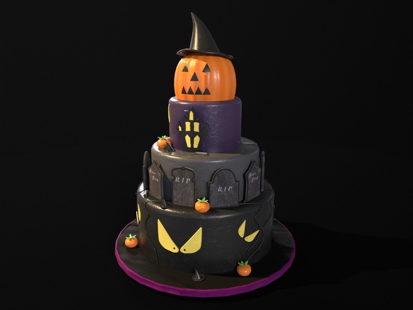 Three Level Halloween Cake Low-poly 3D model_6