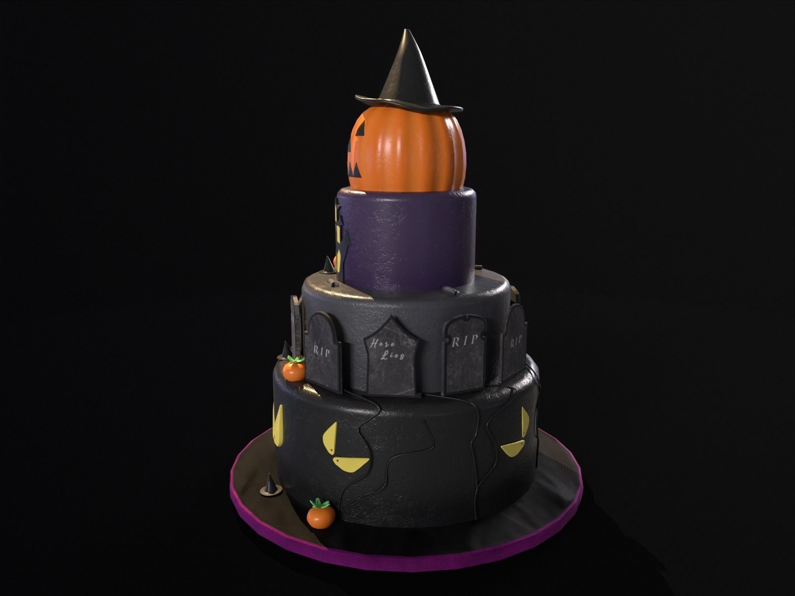 Three Level Halloween Cake Low-poly 3D model_10