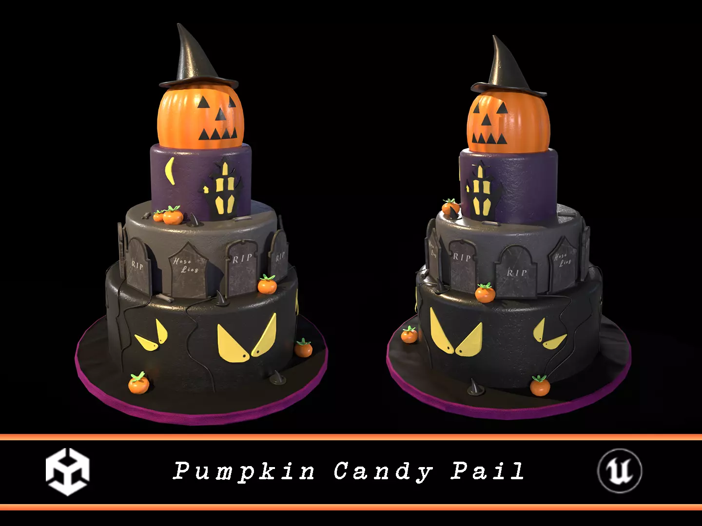Three Level Halloween Cake Low-poly 3D model_0