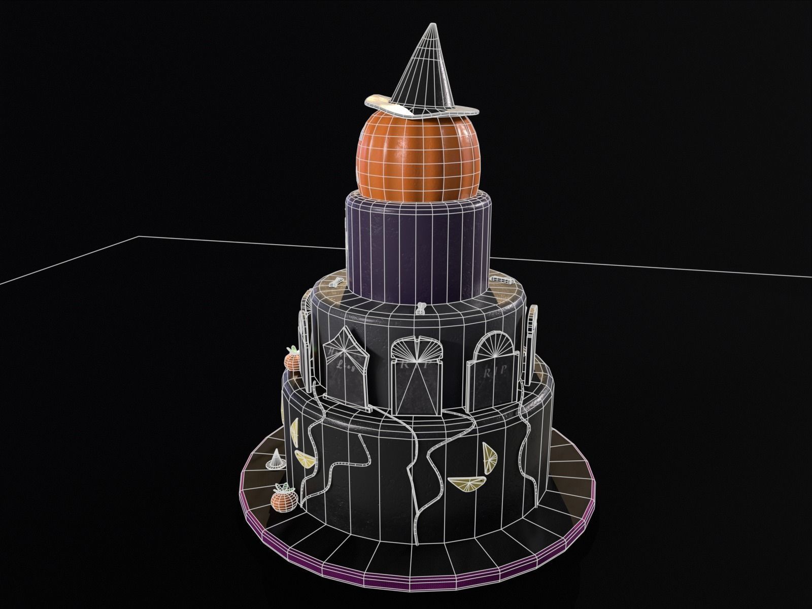 Three Level Halloween Cake Low-poly 3D model_13