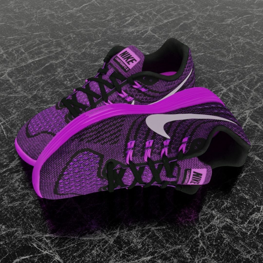 NIKE LUNAR TEMPO 2 3D SHOES - PUPRLE Low-poly 3D model_1