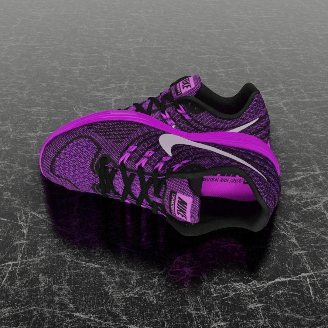 NIKE LUNAR TEMPO 2 3D SHOES - PUPRLE Low-poly 3D model_7
