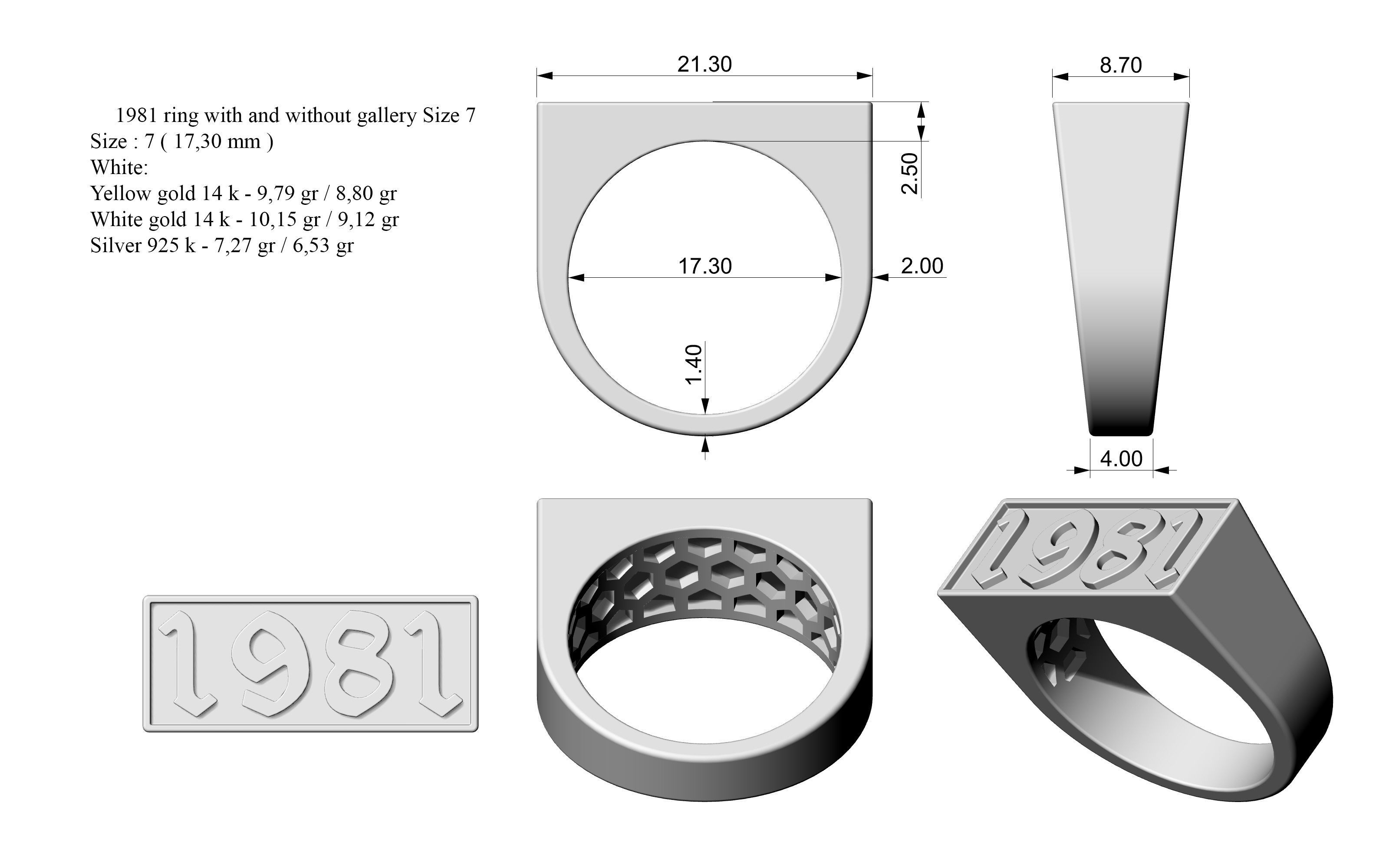 1981 Ring Set with and without gallery Size 5 - 9 US 3D print model_1