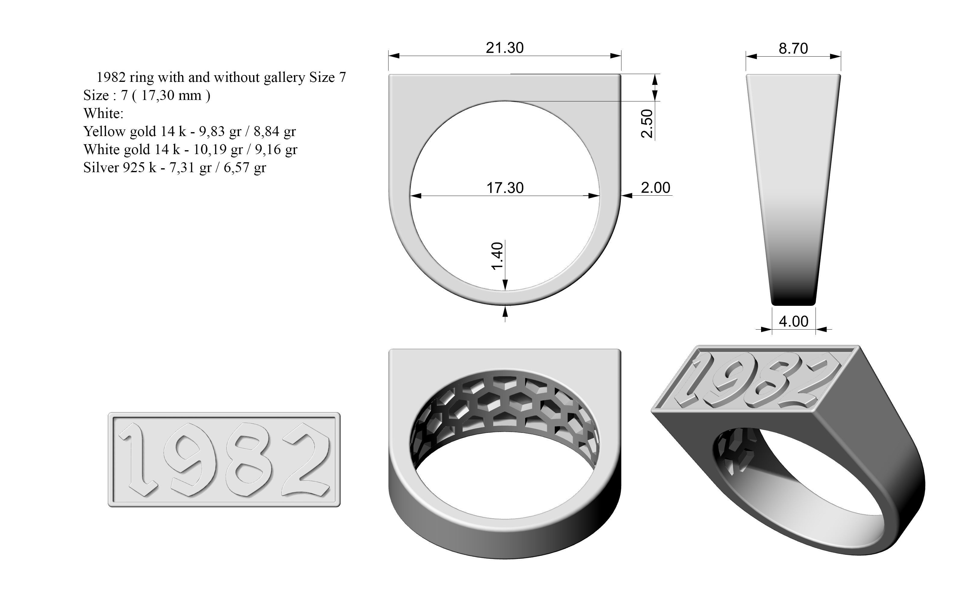1982 Ring Set with and without gallery Size 5 - 9 US 3D print model_1