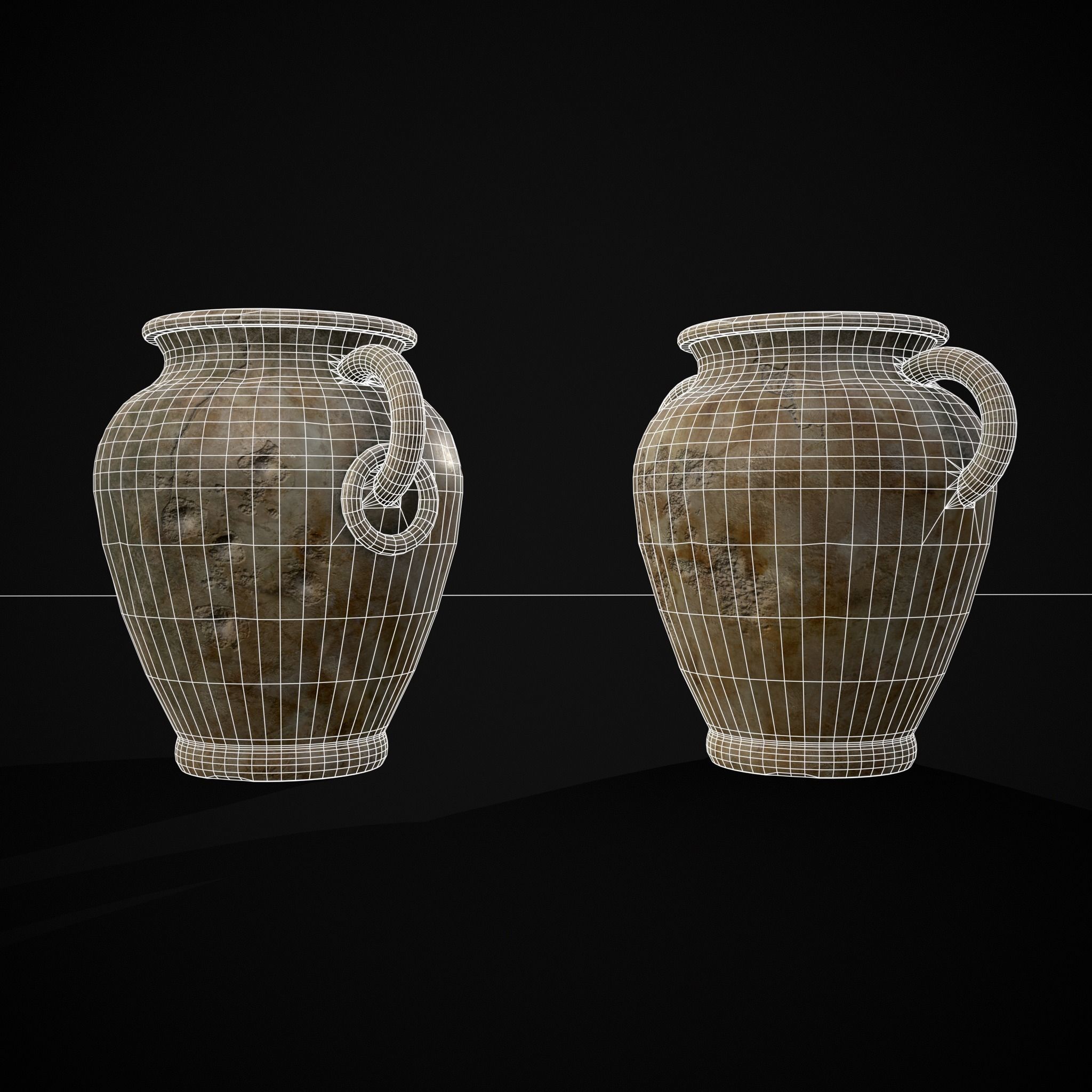 Marble Garden Vases Low-poly 3D model_2