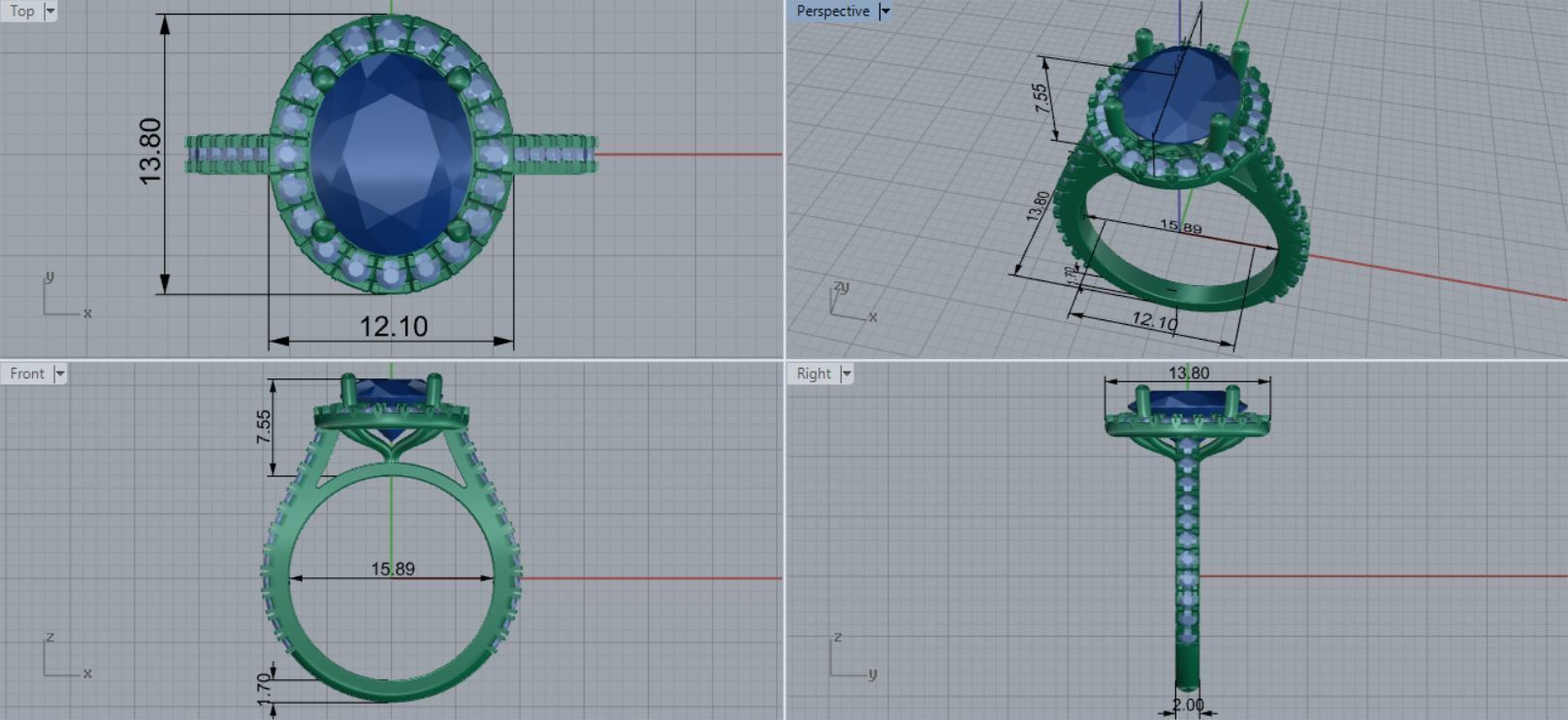 Simple Engagement Ring With Oval Stone 3D print model_4