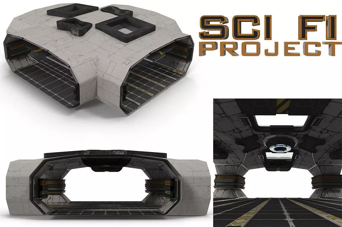 Sci Fi interior Low-poly 3D model_0