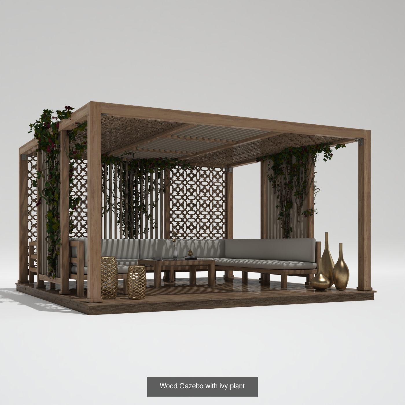 Wood Gazebo pergola Arabic Islamic style Pattern 3D Model Collection_9