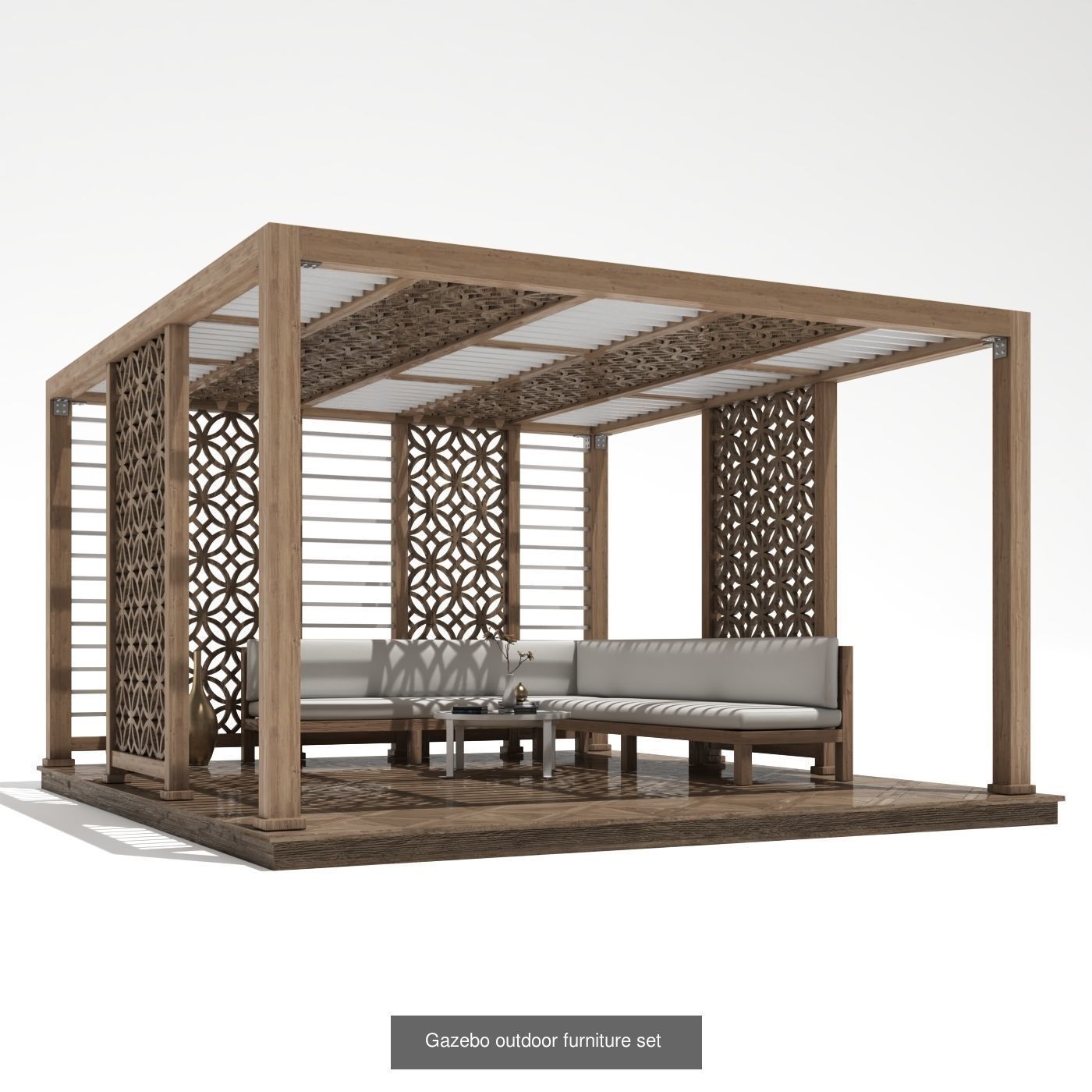 Wood Gazebo pergola Arabic Islamic style Pattern 3D Model Collection_5