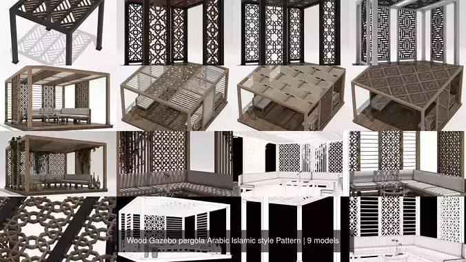 Wood Gazebo pergola Arabic Islamic style Pattern 3D Model Collection