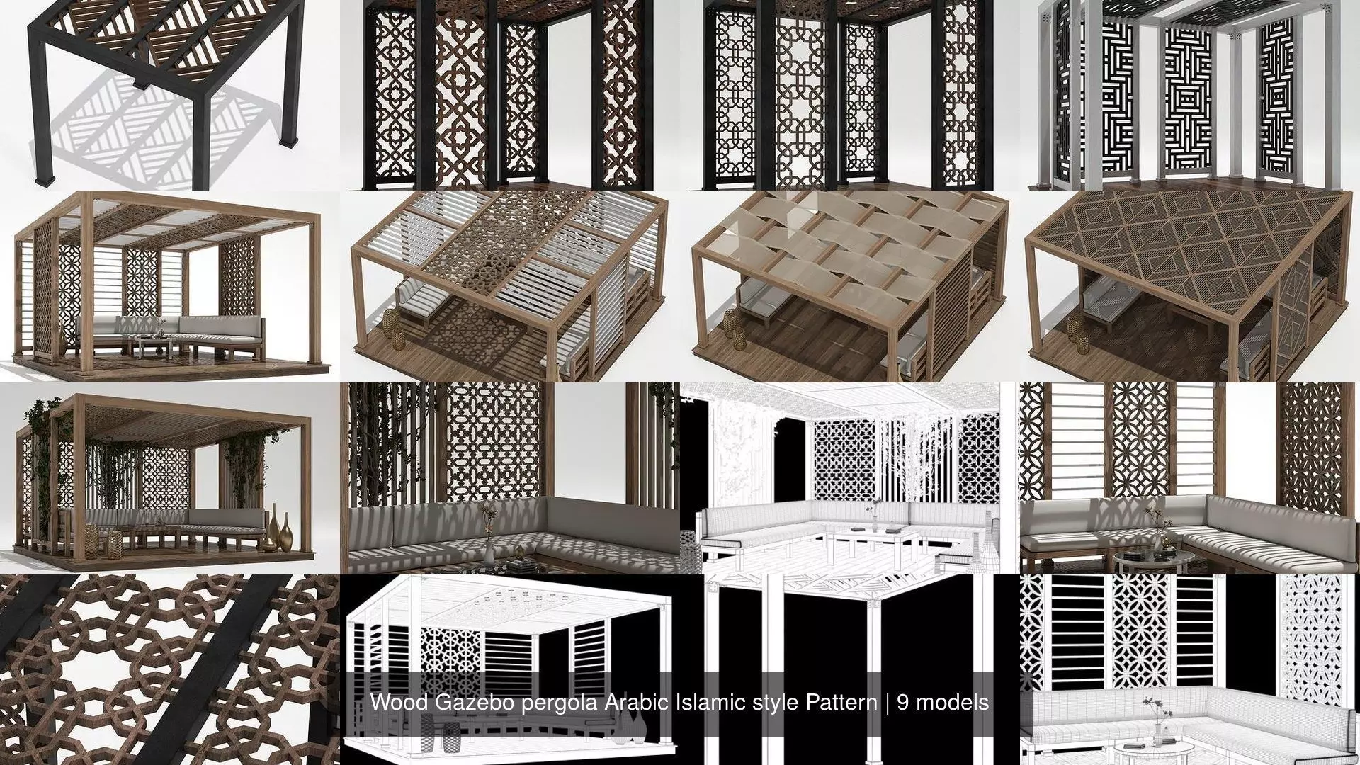 Wood Gazebo pergola Arabic Islamic style Pattern 3D Model Collection_0