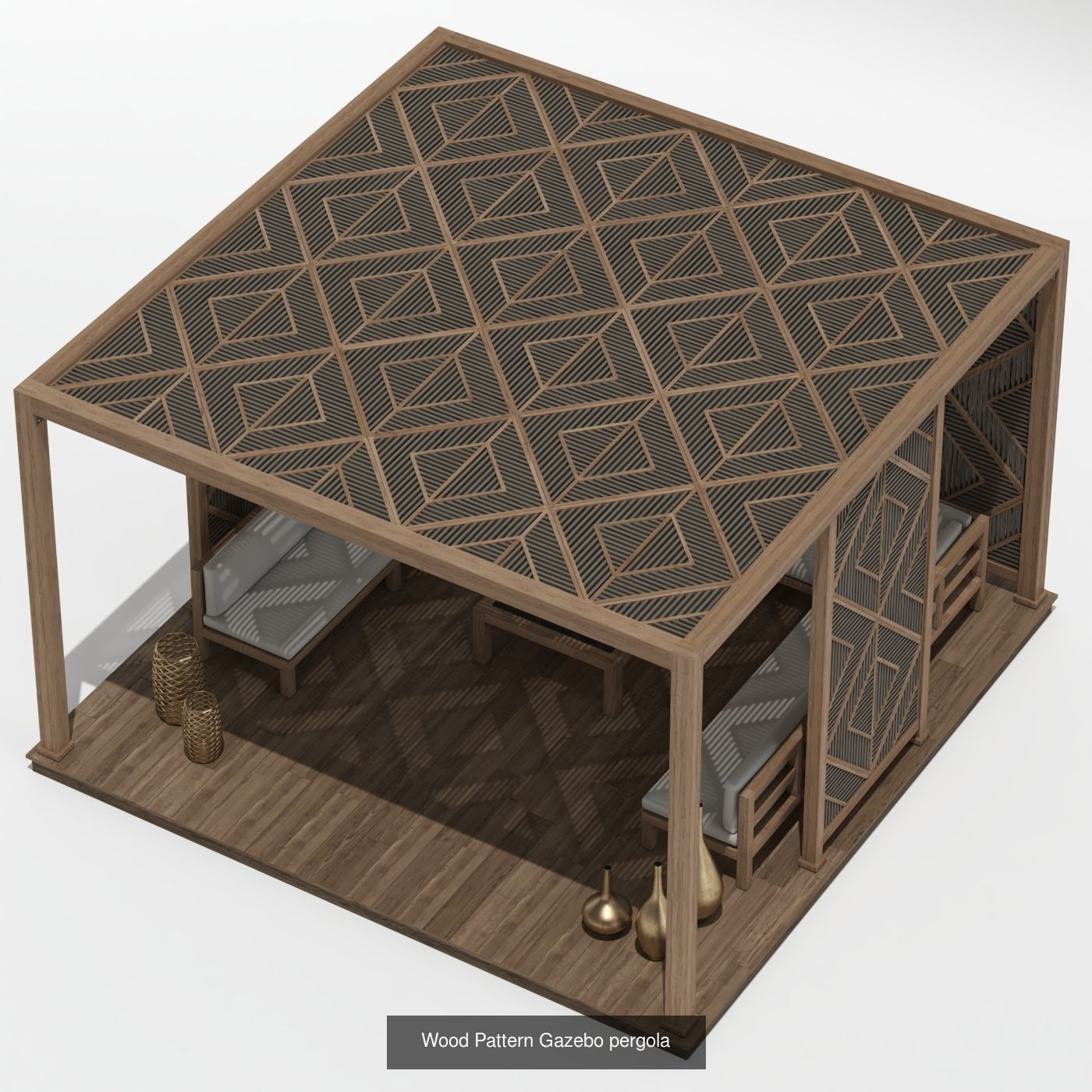 Wood Gazebo pergola Arabic Islamic style Pattern 3D Model Collection_8