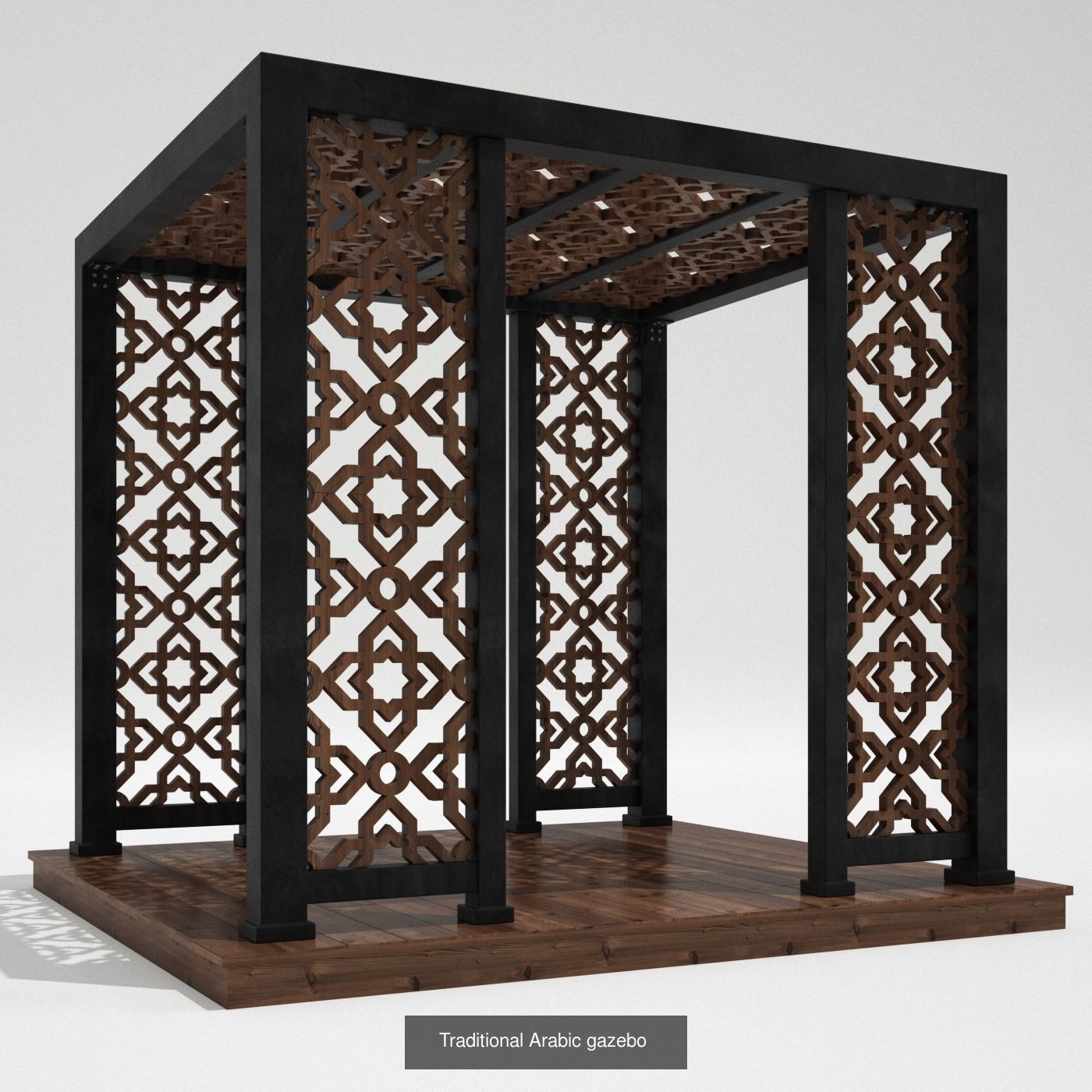 Wood Gazebo pergola Arabic Islamic style Pattern 3D Model Collection_2